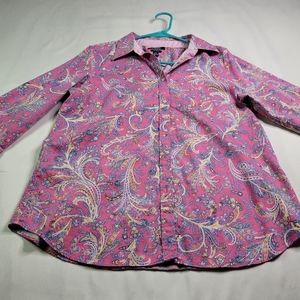 Chaps long-sleeved womens top button front size large pink with floral n…